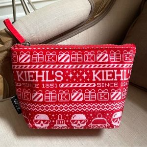 ❤️ Kiehl’s Holiday Xmas Christmas red gift print Cosmetic markup Bag pouch case